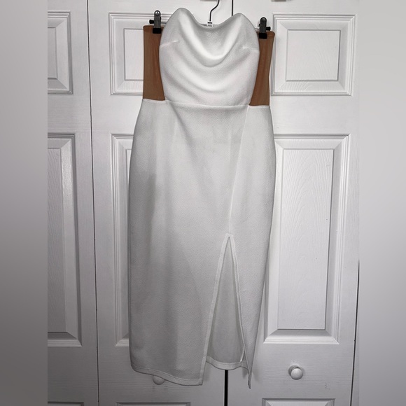 white mesh dress asos ASOS DESIGN asymmetric contour mesh maxi dress in white